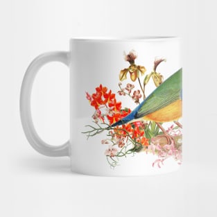Red Head Gouldian Finch Standing Among Orchid Blossoms Mug